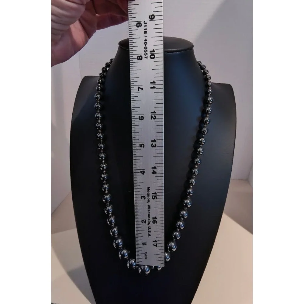 Vintage Hematite Beaded Necklace Graduated Beads Clasp Closure Statement Jewelry
